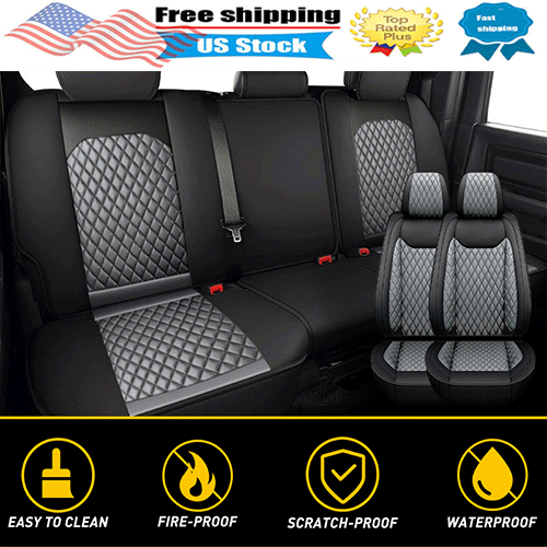 Leather Car Seat Covers Full Set For Ram 1500 2500 Crew Cab 2009-2022 Waterproof