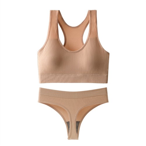 Damen-Unterwäsche-Set nahtlos gerippt hochtaillierte Slips Unterhose mit Sport-BH - Bild 13 von 68