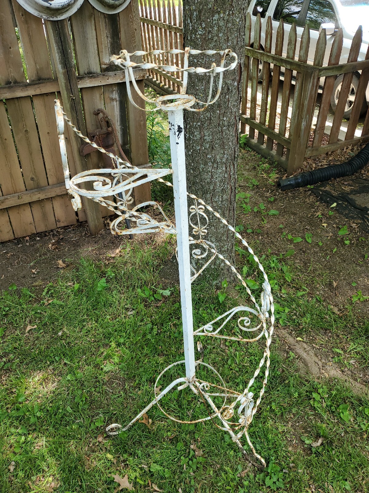 Vintage 60's Mid Century Wrought Iron Twisted Metal Spiral Plant Stand