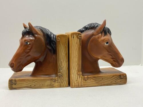 Pair of Vintage Lefton Horse Head Bookends Equestrian Japan ~ Nice - Picture 1 of 12