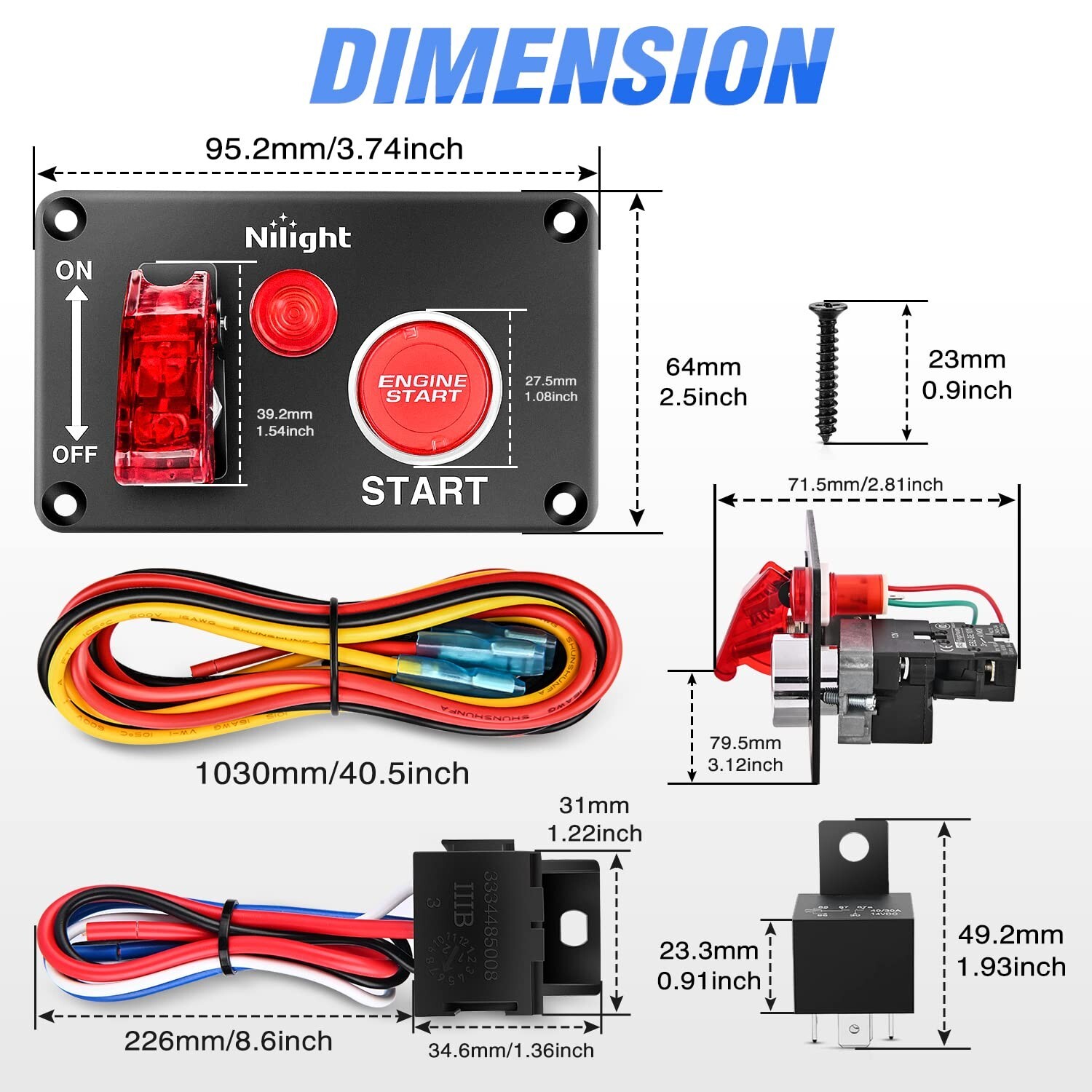Nilight Ignition Switch Panel 12V 2 in 1 Rocker Switch with Engine Push ...