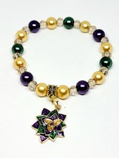Mardi Gras Beaded Stretch Charm Bracelet