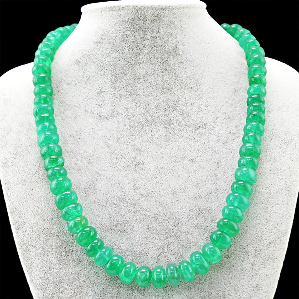 Collar redondo de cuentas de esmeralda (DG) 581,50 quilates extraído de tierra 20 pulgadas Foto 2 de 3