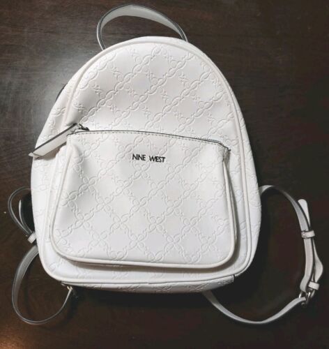 New Nine West White Embossed Backpack Purse With Adjustable Straps  - Picture 1 of 6