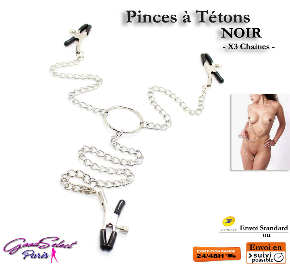 Pinces à Tétons x3 chaînes -NOIR- Jeux Adulte Femme Sexy Érotique BDSM (X212)
