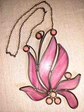 Bleiglas-Bild rosa Blume Blüte Fensterbild mit Kette 24 x 18 cm