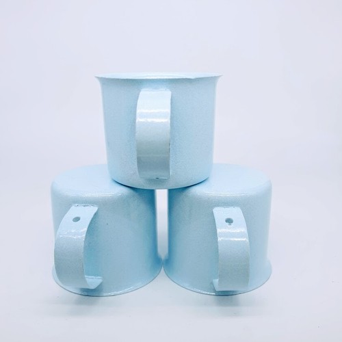 3pcs Set Enamel Coffee Cup Mug Vintage Light Blue Set Camping Mugs Enamelware 2" - Picture 5 of 12