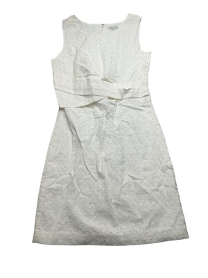 Garnet Hill Womens White Sleeveless Eyelet Cotton Dress Lined