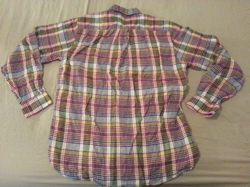 Camisa de vestir de lino a cuadros Brooks Brothers para hombre L grande botón rojo Foto 3 de 4