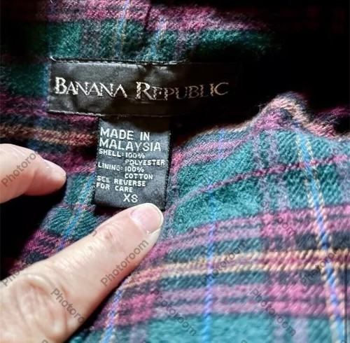 VTG Banana Republic Fleece Full Zip XS Oversized Plaid Flannel Lined Jacket - Picture 6 of 9