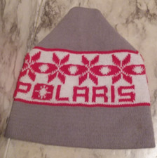 Vntg Polaris Logo Snowmobile Gray, Red  White Beanie Winter Stocking Hat Cap