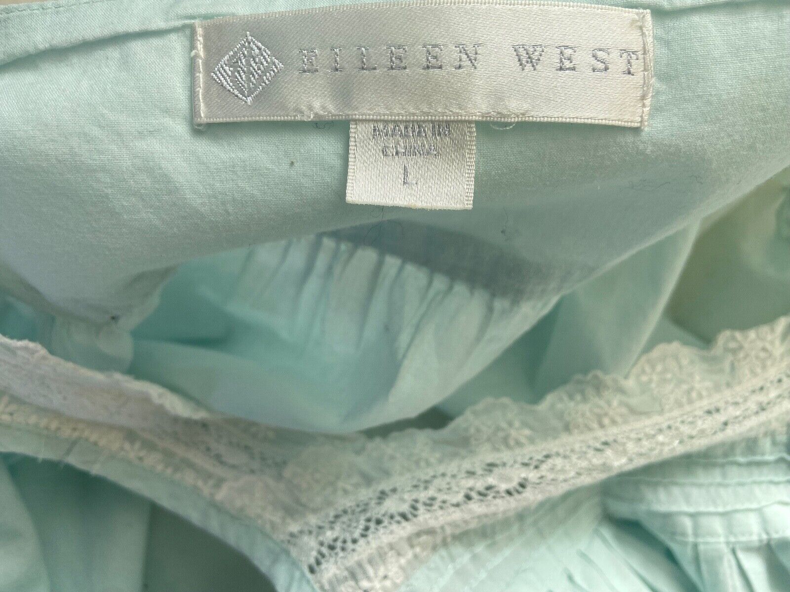 Eileen West Nightgown Midi Aqua Cotton Lace Pleat… - image 15