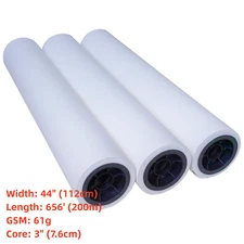 61gsm 44in x 656ft Dye Sublimation Transfer Paper Roll for Heat Transfer 3" Core