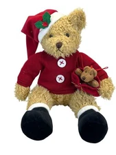 Russ Berrie Teddy Bear Plush Santa with Mini Bear Christmas Holiday