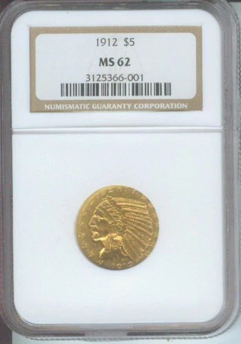 1912 $5 INDIAN Half Eagle GOLD NGC MS62 MS-62 BETTER DATE NO spots Older Holder