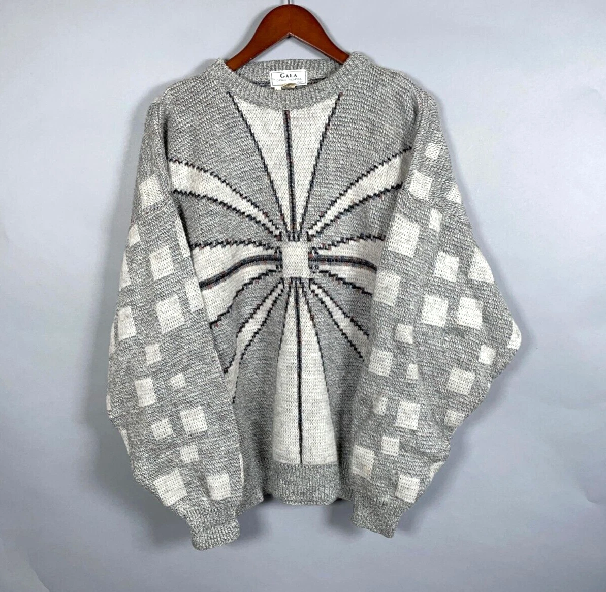 VTG Gala Daniele Vignozzi Geometric Pattern Sweater Adult Large Gray Wool Blend