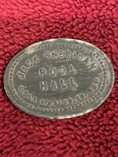 Vintage Jack Sheridan Pool Hall, 5 Cent Trade Token in Dell Rapids, SD.