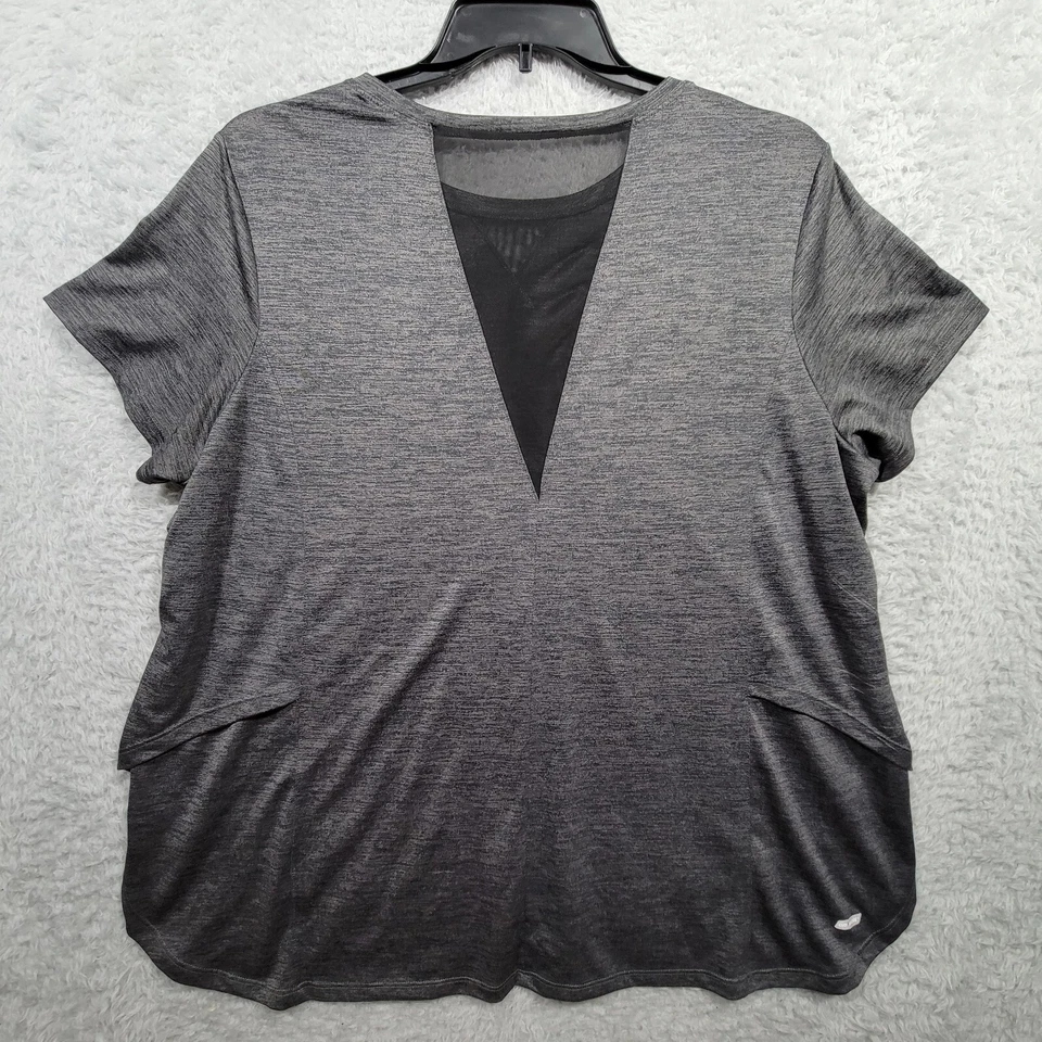 Camisa feminina DANSKIN NOW XXL 20 cinza manga curta inserções de malha sobreposição lateral - Imagem 2 de 4