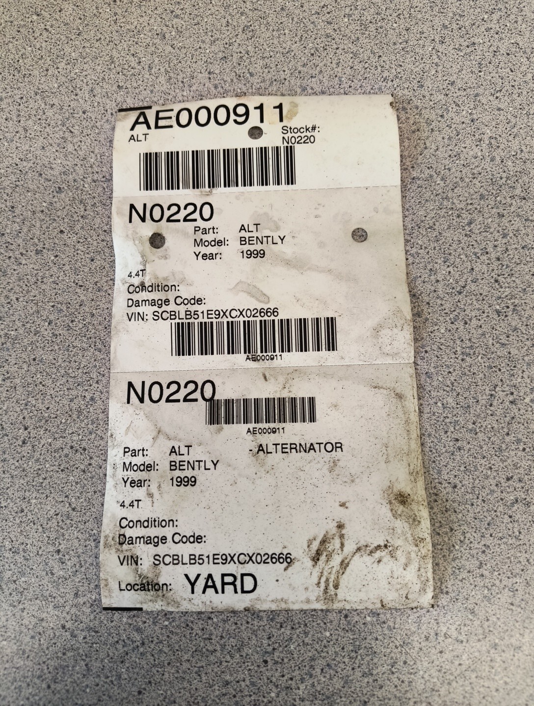 1999 Bentley Arnage Alternator Bosch 120A 0123515023