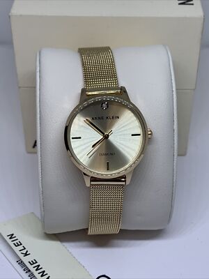 Anne Klein Gold Mesh Watch with Gray Dial Oval Mesh Bracelet Watch | Anne Klein main image 3