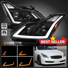 Fits Black 2008-2015 Infiniti G37 Q60 Coupe Projector Headlights LED Switchback