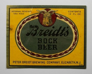 1940's IRTP beer label BREIDT's BOCK BEER Elizabeth NJ