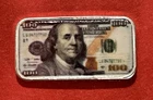 Sweet! Fine Silver Mini $100 Bill! Ben Franklin. 1 Gram Solid .999% Pure Silver!