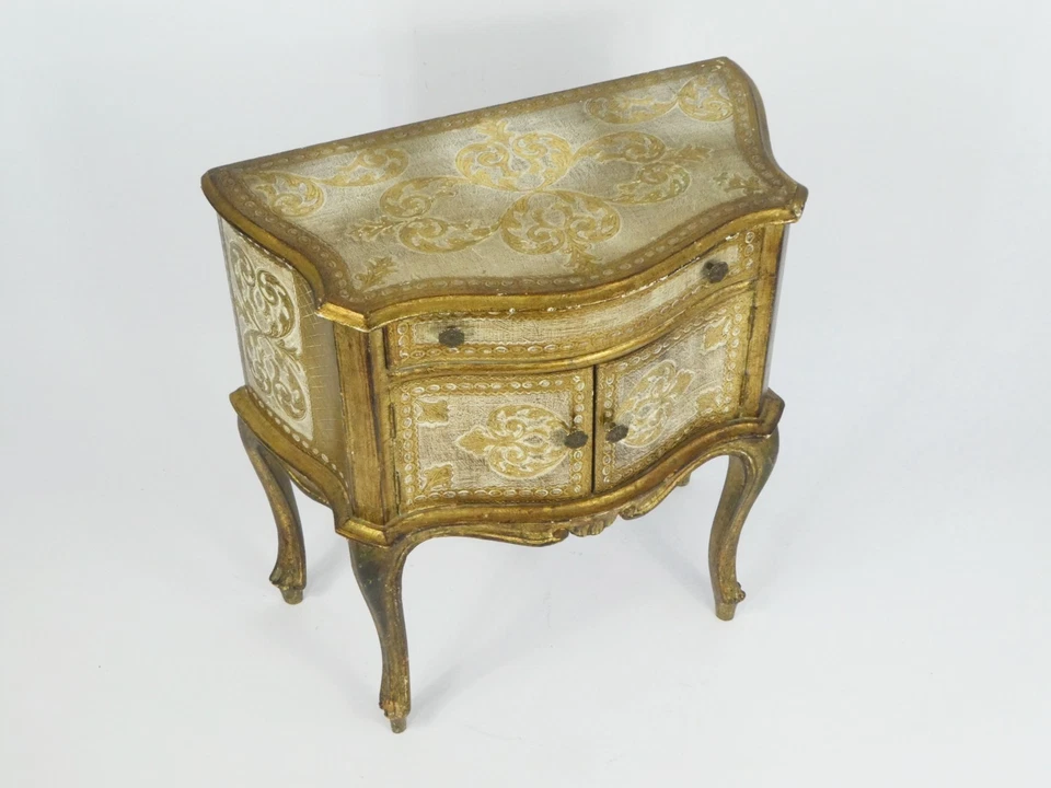Antique Italian Wooden Florentine Side Table Gold Gilt Chest with Door & Drawer - Image 3 of 4