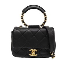 Chanel In The Loop Black Quilted Lambskin Crossbody Top Handle Flap Bag AUTH