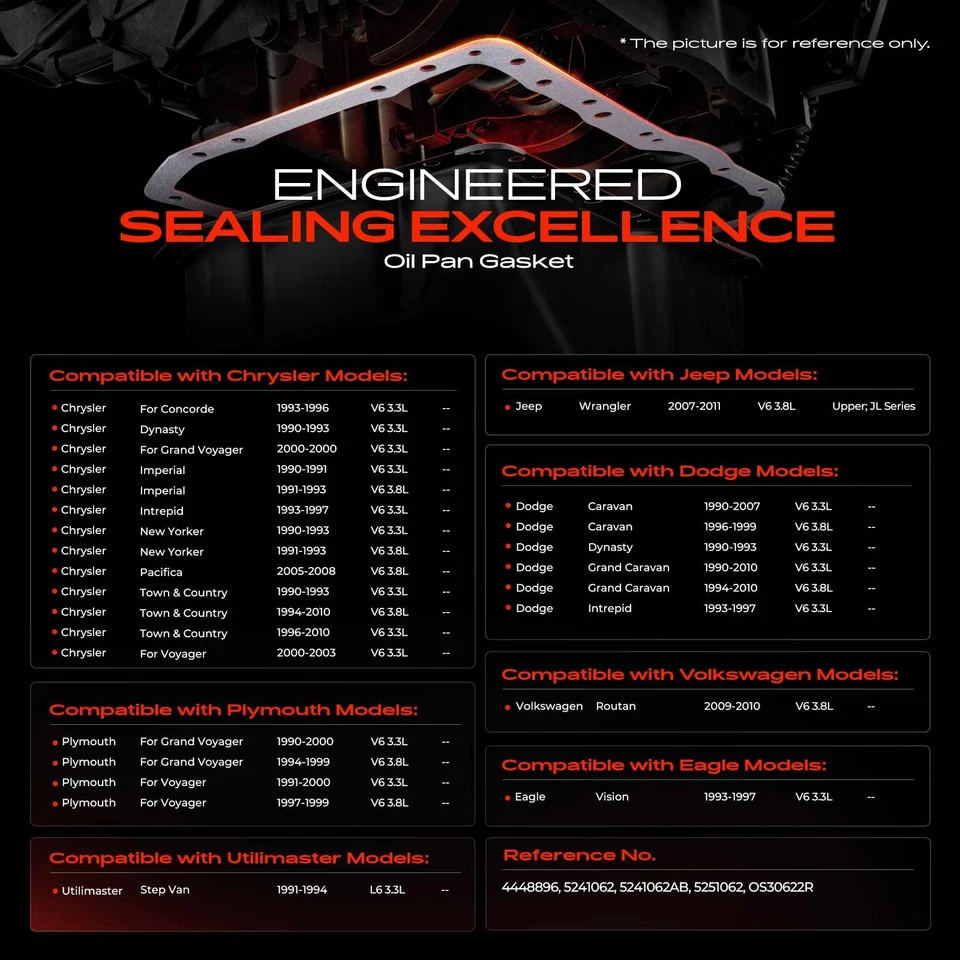 Прокладка поддона масла двигателя для Jeep Wrangler Dodge Grand Caravan Chrysler VW Plymouth - Изображение 2 из 4