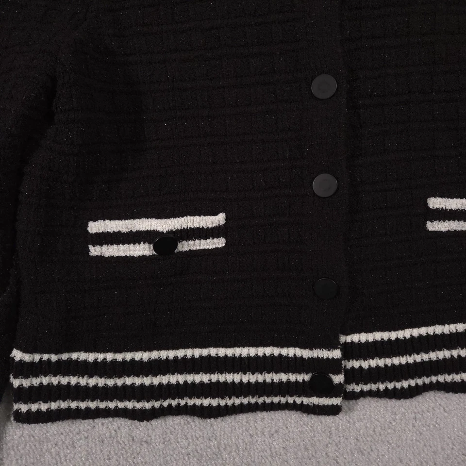Suéter Nine West para Mujer XL Negro Botón Frontal Cárdigan Rayas Dobladillo Puños Tejido Foto 4 de 4