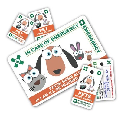 Haustier Notfall Kontaktkarte Paket - beschreibbare Oberfläche, Schlüsselringe & Tierarzt Details