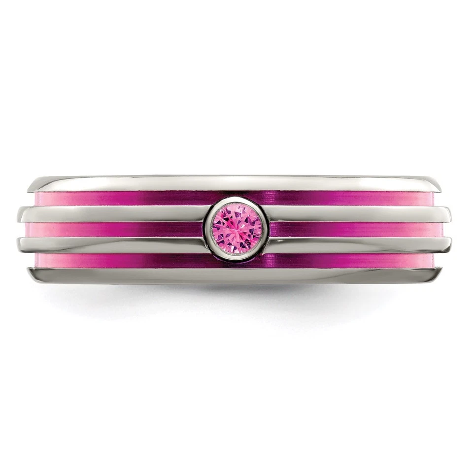 Anillo Titanio Ranura Rosa Anodizado y Zafiro Rosa Talla 8 Foto 4 de 4