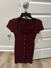 Forever 21 Sz Small Burgundy Wine Square Dress With Snap Buttons