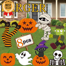 8PCS Halloween Yard Stakes Outdoor Decorations Pumpkin Witch Skeleton Mummy Sign