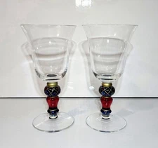 Pier 1 Multicolor Stemmed Glass Wine Goblets Set of 2 Handpainted Drinkware