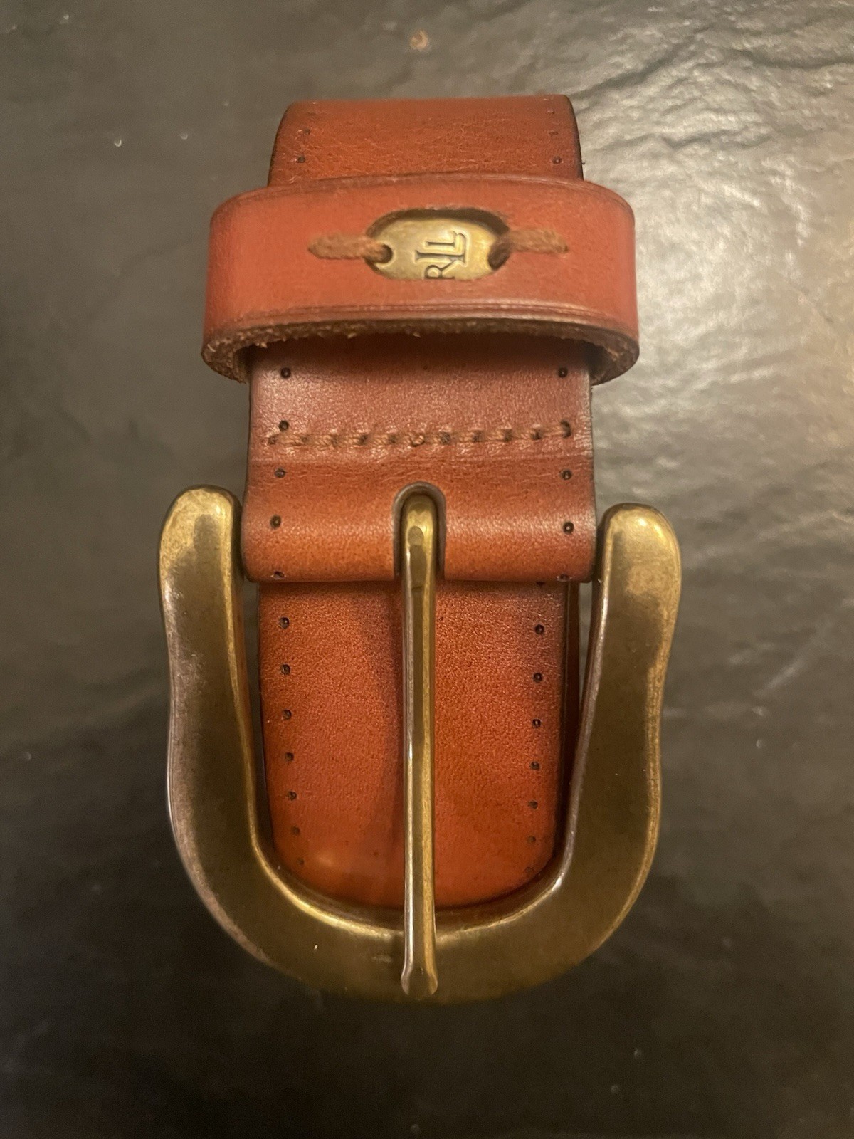 Vintage Polo Ralph Lauren Belt Mens 36 Brown Leather Dress Brass Buckle