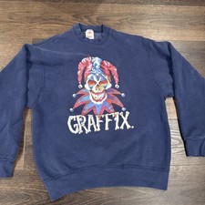 Vintage 90s Graffix Bong Jester Clown Skull Crew Sweatshirt USA Made Rare Sz L