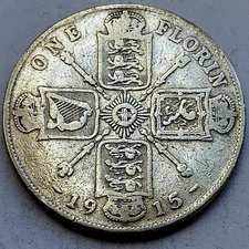 1915 King George V Florin 2/- Shillings Very Fine 9.25 Sterling Silver Coin