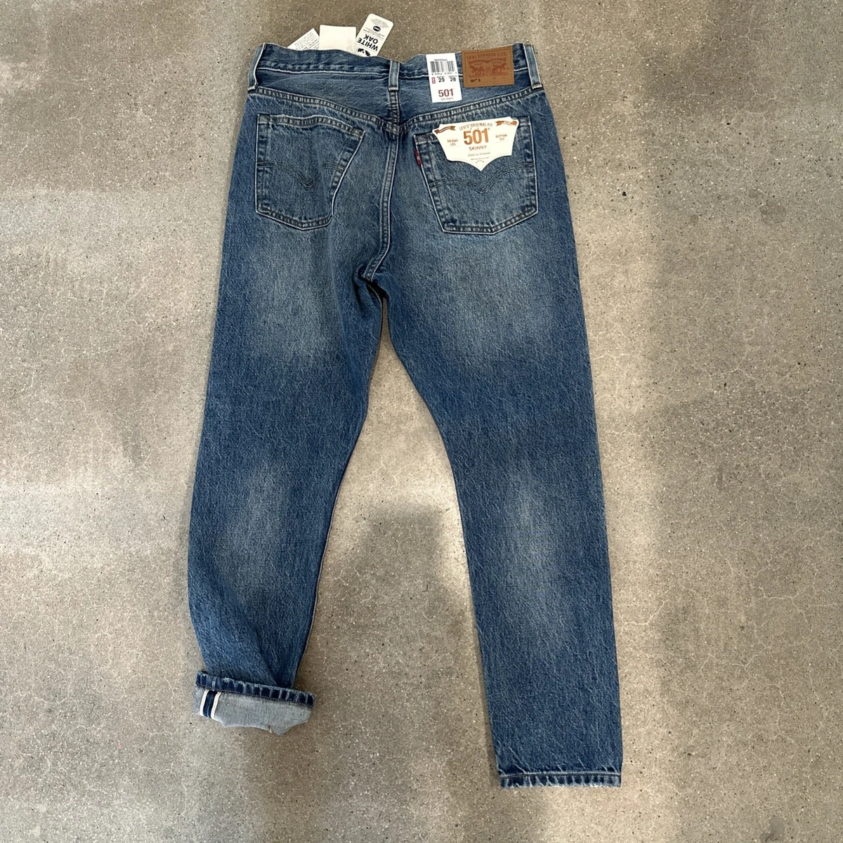Levi's 501 Skinny Size 29 X 28 Selvedge White Oak Cone Denim NWT