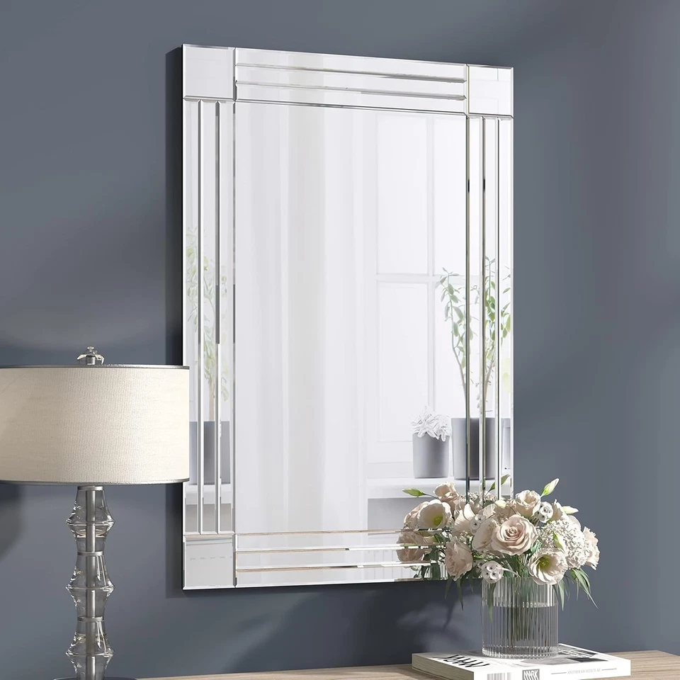 Espejo decorativo - 38 x 27 pulgadas, elegante espejo plateado, adecuado para baños Foto 4 de 4