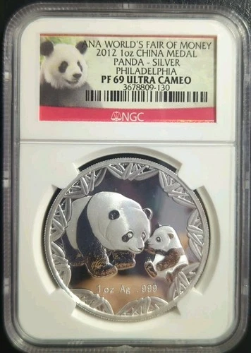 2012 1 Oz Silver China Medal Panda NGC PF 69 Ultra Cameo Philadelphia Coin