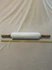 VTG Milk Glass and Wood Plain Rolling Pin 18 in White Brown with Handle Solid