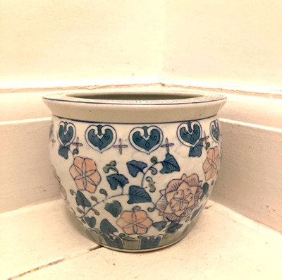 Vintage China Koi Fischschale Pflanzgefäß Topf - Blumenblüte griechischer Schlüssel sehr guter Zustand 6''