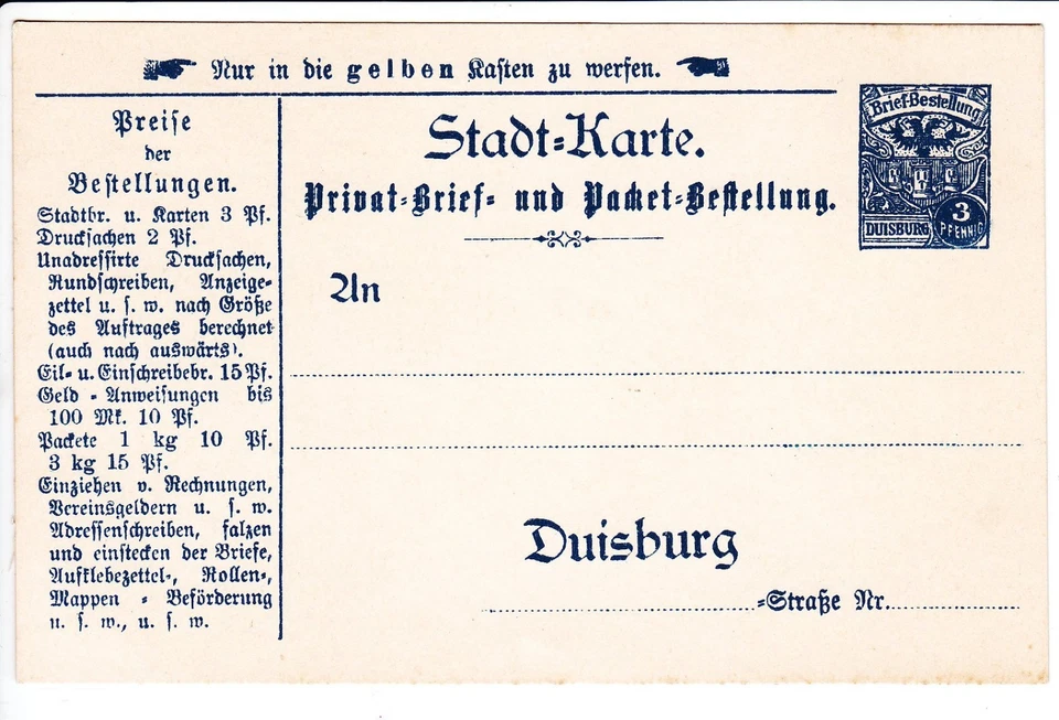 DUISBURG  STADTPOST 1898    MÜLLER P 3 ; € 30,- - Bild 1 von 1