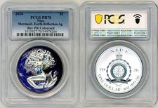 2026 Niue 1 1oz Silver Mermaid Rev PR70 PCGS Earth Reflection