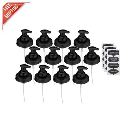 12 Pack Black Mason Jar Foaming Soap Dispenser Lids with Waterproof Stickers