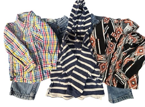 Boys Clothes Lot 12 Months 5 Pieces Two Pairs Jeans Two Shirts Hoodie Mixed - Picture 6 of 15