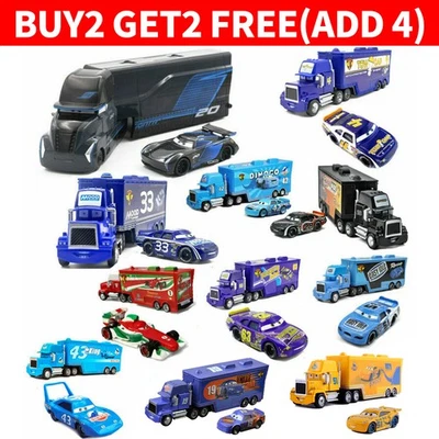 MODEL CAR Disney Pixar Cars Lightning McQueen Jackson Storm Mack Hauler Truck+Car Toys~