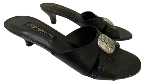 Brighton Kaye Womens Black Leather Sandal Slide Kitten Heel Sz 7.5 N | eBay